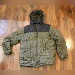 Men's Green and Black Hooded Puffer Jacket